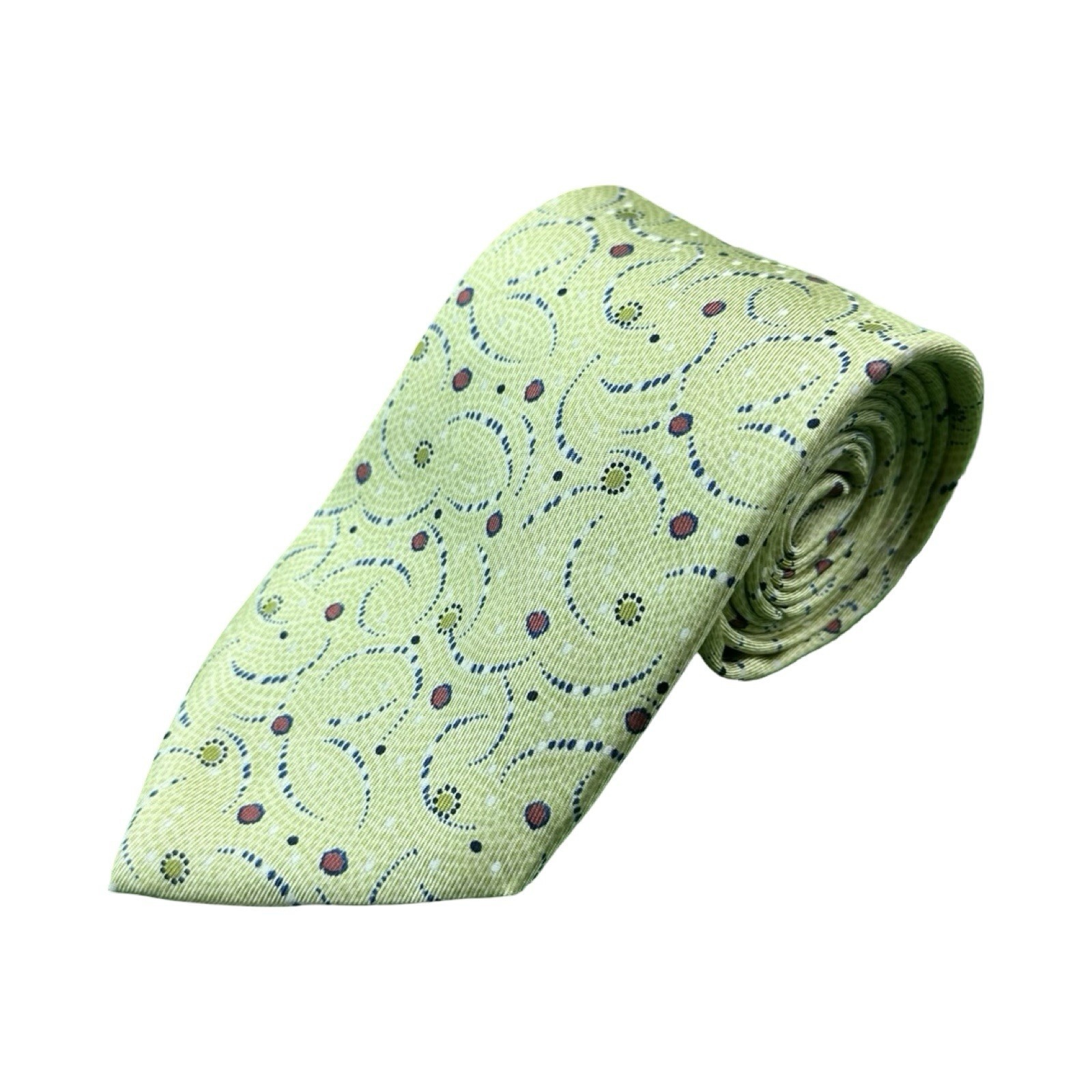 Hermes Light Green Polka Dot Pure Silk Mens Tie 35 In Width